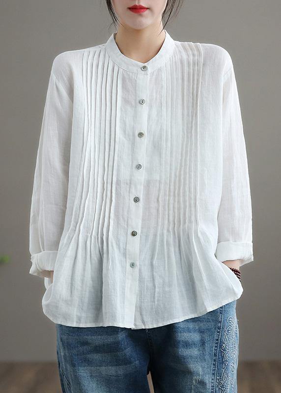 Genna™ - Weißes Leinenhemd Tuniken Frauen Ramie Bluse