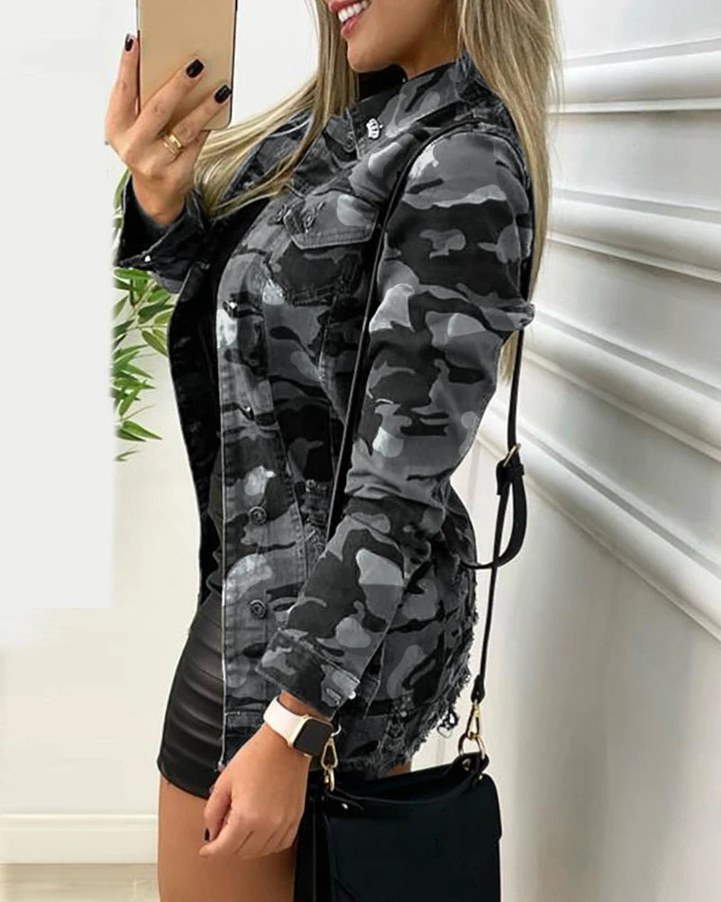 Valeria™ - Tarnfarbener Mantel Mit Knopfleiste