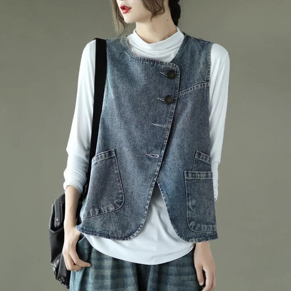 Allison™ - Lose Baumwoll Jeansjacke Weste