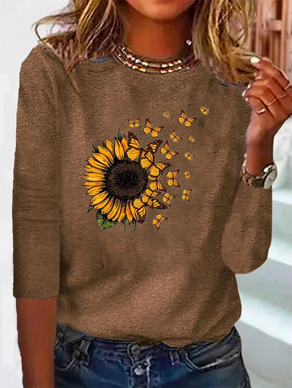 Khloe™ - Schmetterling Sonnenblumen Print Shirt