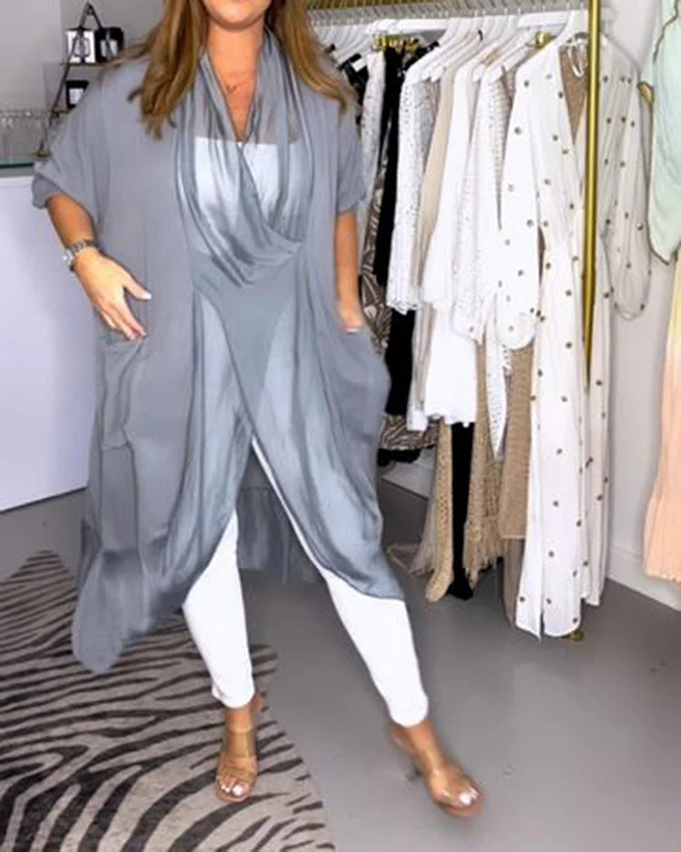 Lora Fashion Seidiges lockeres Top mit V-Ausschnitt - Strahlend in den Sommer