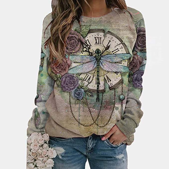 Lucia™ - Langärmeliges Sweatshirt mit Libelle und Blumendruck