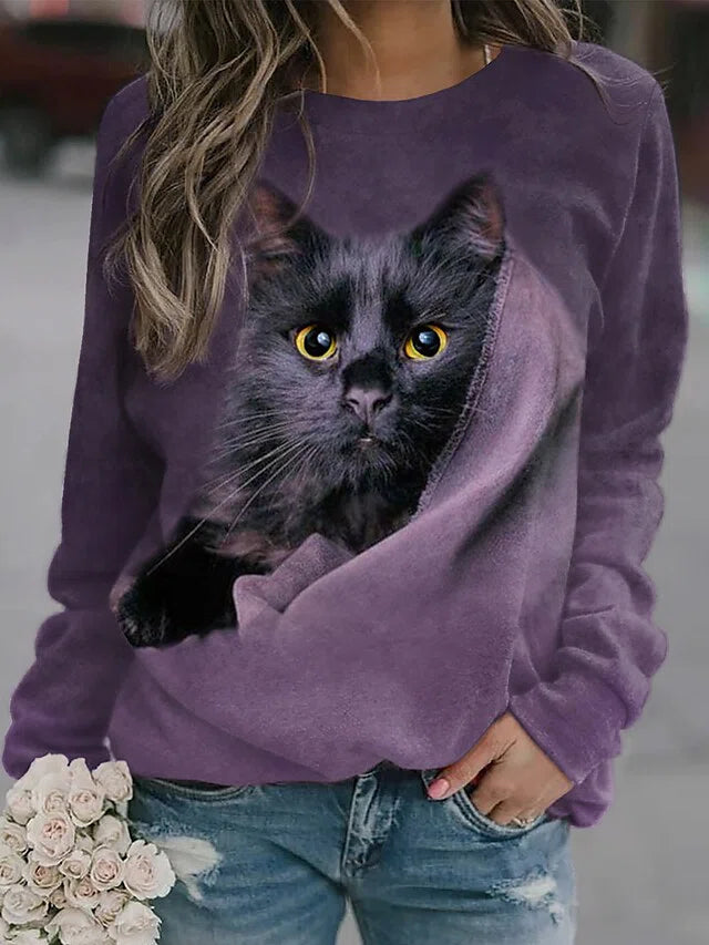 Ingrid™ - Sweatshirt Mit Rundhalsausschnitt Katze