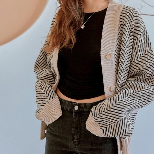 Alina™ - Gestreifte Strickjacke Mit Übergröße