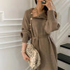 Tamara™- Langärmeliges einfarbiges Midikleid