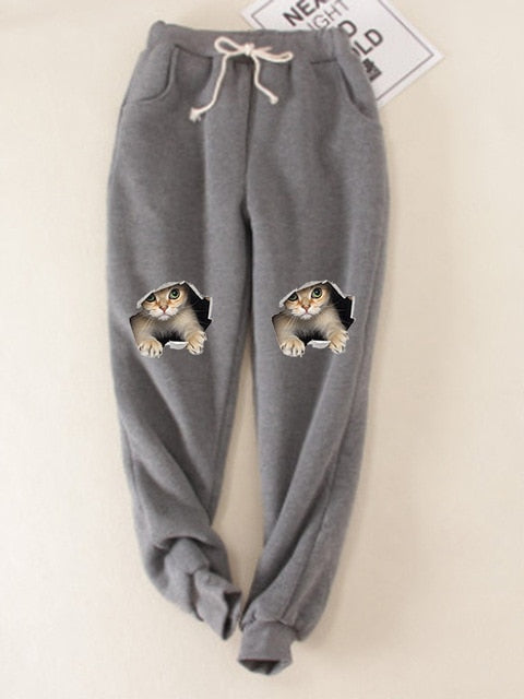 Amila™ - Fleece Hose Mit Katzen Muster