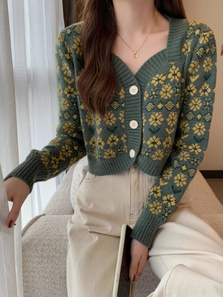 Hazel™ - Retro Blumen Kurzer Cardigan