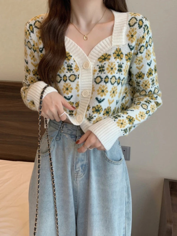 Hazel™ - Retro Blumen Kurzer Cardigan