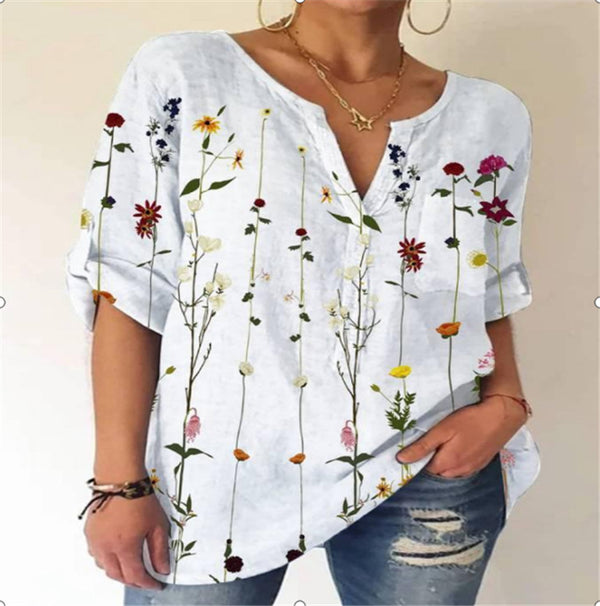 Clover™ - Kurzärmelige Bluse mit V-Ausschnitt