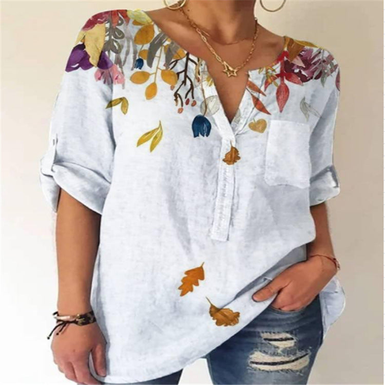 Clover™ - Kurzärmelige Bluse mit V-Ausschnitt