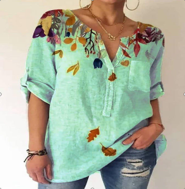 Clover™ - Kurzärmelige Bluse mit V-Ausschnitt