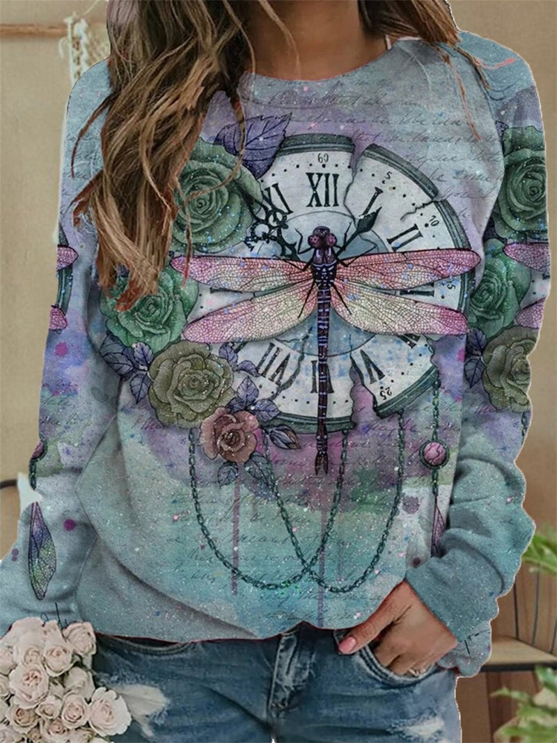 Lucia™ - Langärmeliges Sweatshirt mit Libelle und Blumendruck