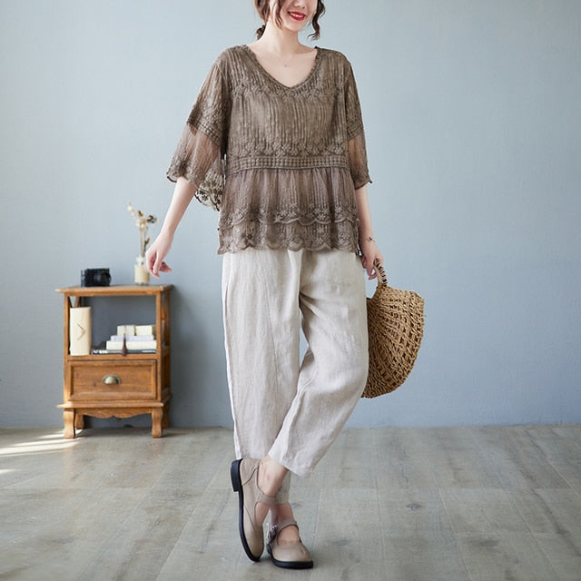 Abigail™ - Spitze Blusen Kurzarm