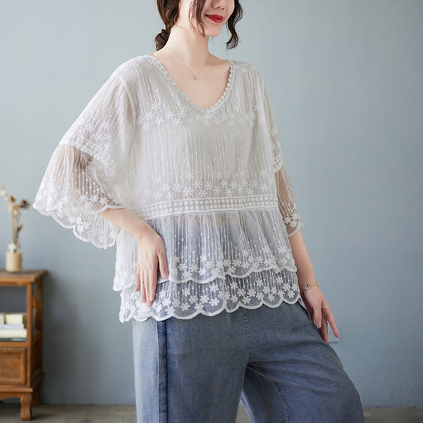 Abigail™ - Spitze Blusen Kurzarm