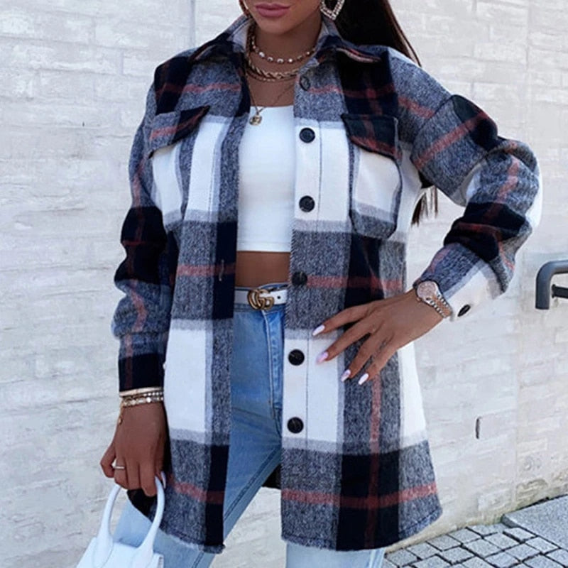 Norah™ - Winterlicher Karierter Vintage Fleece Mantel