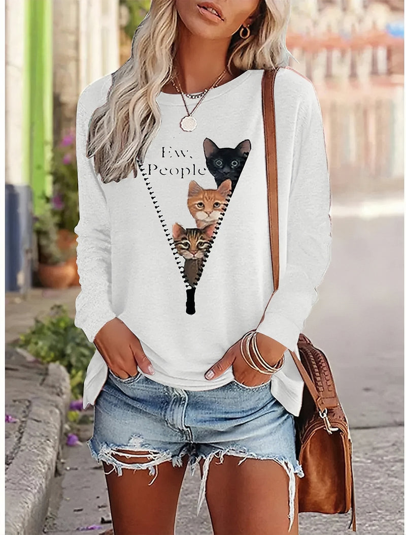 Kinley™ - Sweatshirt Mit Katzendruck