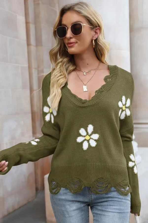 Zelda™ - Blume V Ausschnitt Pullover