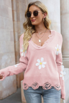 Zelda™ - Blume V Ausschnitt Pullover