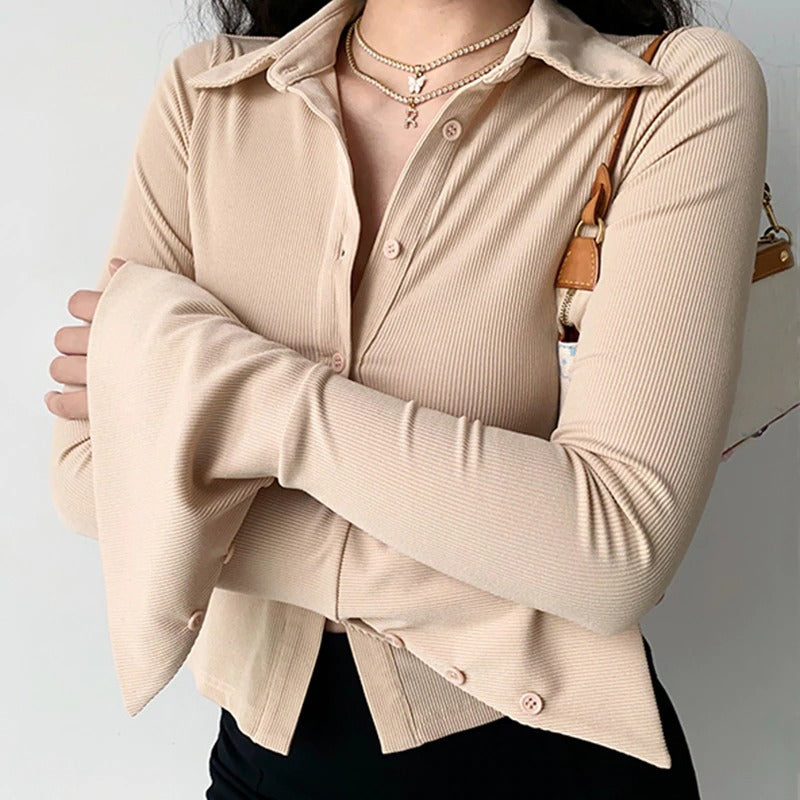 Katie™ - Langärmelige Rippenbluse