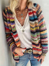 Lora™ - Bedruckte mehrfarbig gestreifte schmale Strickjacke für Pendler